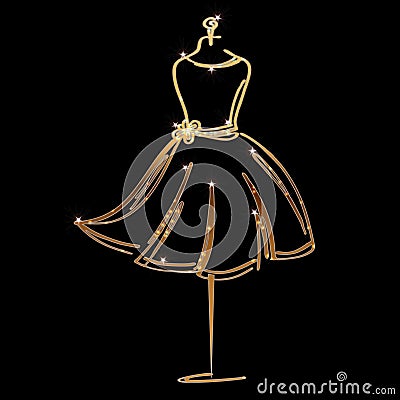 Tailor dummy fashion icon on black background. Atelier, designer, constructor, dressmaker object. Gold sparkling Couture symbol, s Vector Illustration