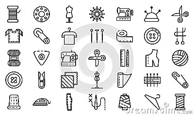 Tailor icons set, outline style Vector Illustration