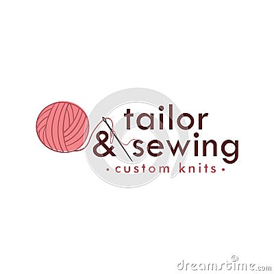 Tailor and Sewing Logo, Needle and Yarn, Sewing Simple Logo Vector Design Vector Illustration