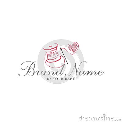 Tailor Sewing Love Vintage Needle Yarn Mannequin, Fashion Retro Simple Logo Vector Illustration