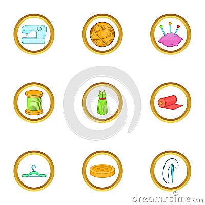 Tailor shop icons set, cartoon style Vector Illustration