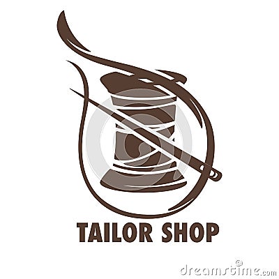 Tailor shop sketch with a needle and bobbin of thread Vector Illustration