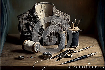 Tailor work profession illustration acryl painting. AI generated Cartoon Illustration