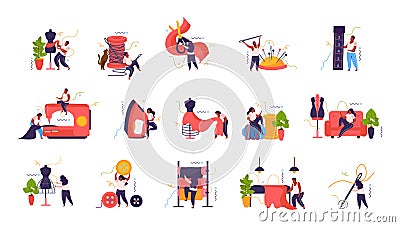 Tailoring Flat Icons Collection Vector Illustration