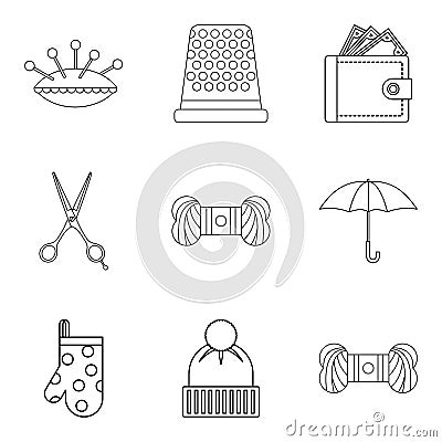 Tailoring icons set, outline style Vector Illustration