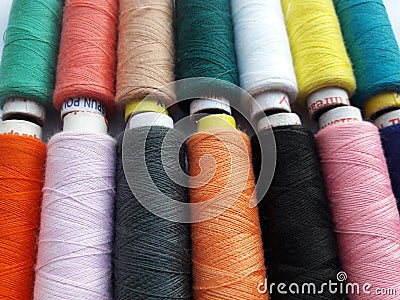 Tailoring matirial mullti color polyester thread spools Stock Photo