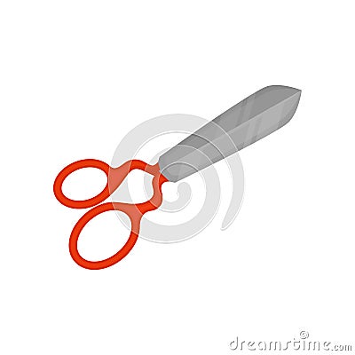 Tailoring scissor with bright red handles. Professional stainless steel shears. Flat vector design Vector Illustration