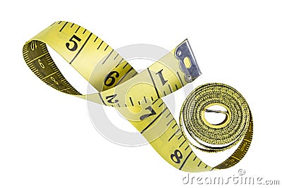 Tailors meter with inch divisions, close-up on white, isolate Stock Photo