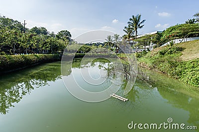 Tainan, Taiwan-November 17, 2017:Beauty views, blue sky and green trees in White Church Park for Tourism and Photo Shooting Editorial Stock Photo