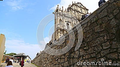 Taipa, Macau Nov, 10 2016 - Co-existence of religions : Ruins of Saint Paul & Chinese Nezha Temple. Editorial Stock Photo