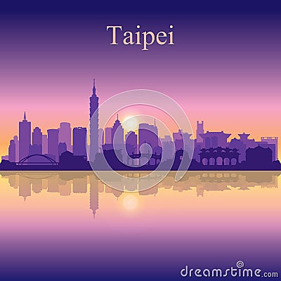 Taipei city silhouette on sunset background Vector Illustration