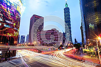 Taipei cityscape at twilight in Taiwan city Editorial Stock Photo