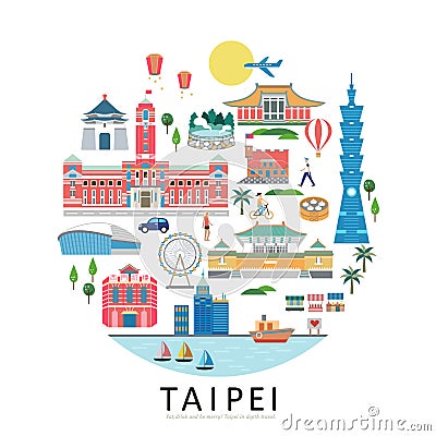 Taipei landmarks collection Vector Illustration