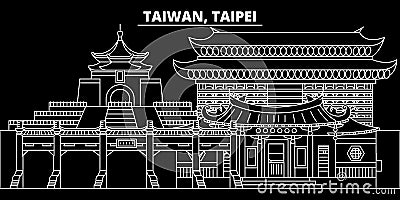 Taipei silhouette skyline. Taiwan - Taipei vector city, taiwanese linear architecture, buildings. Taipei travel Vector Illustration