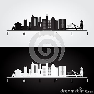 Taipei skyline and landmarks silhouette Vector Illustration