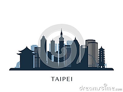 Taipei skyline, monochrome silhouette. Vector Illustration