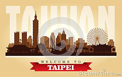 Taipei Taiwan city skyline vector silhouette Vector Illustration