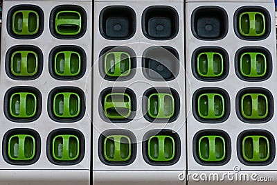 Taipei, Taiwan - Dec 1, 2018: Charging station for battery packs of Taiwan-based Gogoro electronic scooters Editorial Stock Photo