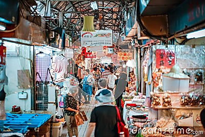 Taipei, TAIWAN - 3 Oct, 2017: Local Taiwanese people were walking around in the local market for shopping food and the other Editorial Stock Photo