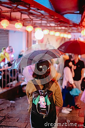 TAIPEI, TAIWAN : October 9 2023: Night Street View of the Famous Small Mountain Village, Old Town Jiufen. Editorial Stock Photo