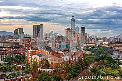 Taipei, Taiwan Skyline at Dusk Stock Photo