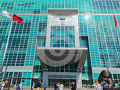 Taipei 101 tower, view from the front of the tower, looking up. Editorial Stock Photo