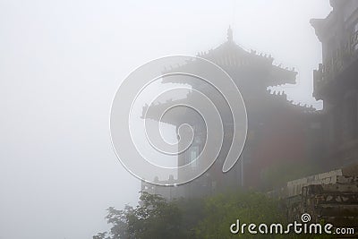 Taishan Mountain traditional buildings in fog Editorial Stock Photo