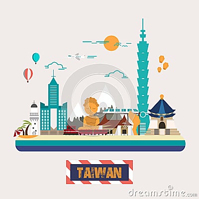 Taiwan attractions collection Vector Illustration