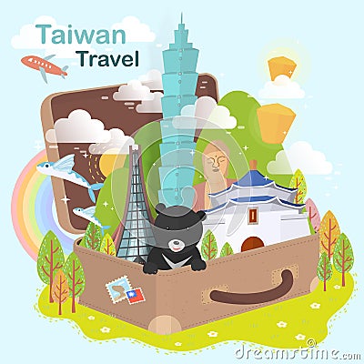 Taiwan attractions Vector Illustration