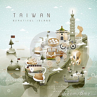 Taiwan attractions map Vector Illustration