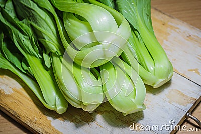 Taiwan cabbage, Taiwan Choy on wood Stock Photo