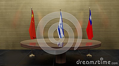 Taiwan and China flags. Taiwan vs China and Israel. Taiwan vs China and Israel. negotiations. Round table talks. 3D work and 3D Stock Photo