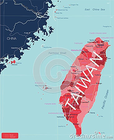 Taiwan detailed editable map Vector Illustration