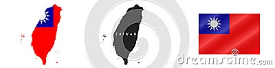 Taiwan. Detailed flag map. Detailed silhouette. Waving flag. Vector illustration Cartoon Illustration