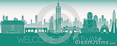 Taiwan famous landmark green silhouette design Vector Illustration