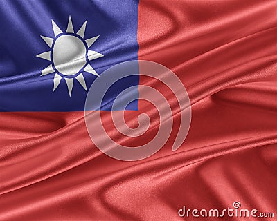 Taiwan flag with a glossy silk texture. Cartoon Illustration