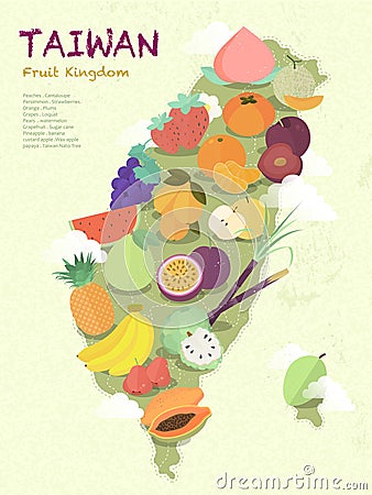 Taiwan fruit map Vector Illustration