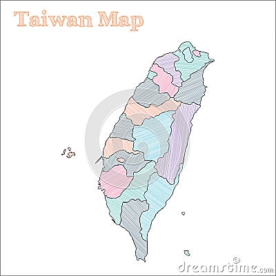 Taiwan hand-drawn map. Vector Illustration