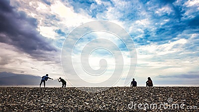 Leisure image of people relaxes and enjoys the peaceful beach in Taiwan Editorial Stock Photo
