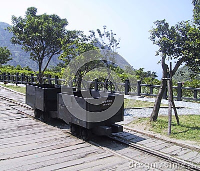 Taiwan Jiufen Goldore Museum Ecological Park Golden Nuggets Nature Ocean Seashore Jioufen Gold Mining Old Town Narrow Alley City Editorial Stock Photo
