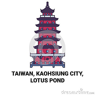 Taiwan, Kaohsiung City, Lotus Pond travel landmark vector illustration Vector Illustration