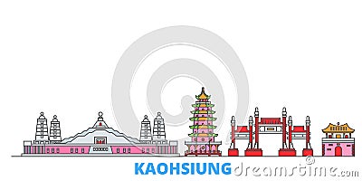 Taiwan, Kaohsiung line cityscape, flat vector. Travel city landmark, oultine illustration, line world icons Vector Illustration