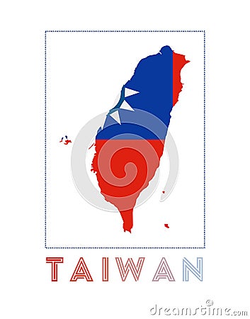 Taiwan Logo. Map of Taiwan with country name and. Vector Illustration