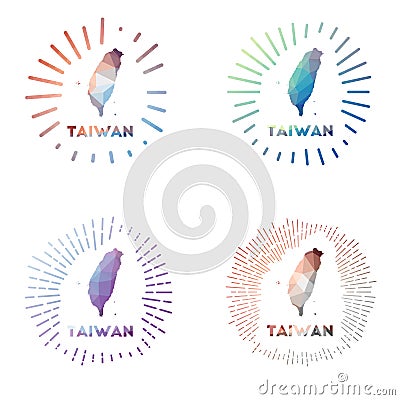 Taiwan low poly sunburst set. Vector Illustration