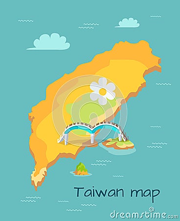 New Moon Bridge Marked on Taiwan Map Illustration Vector Illustration