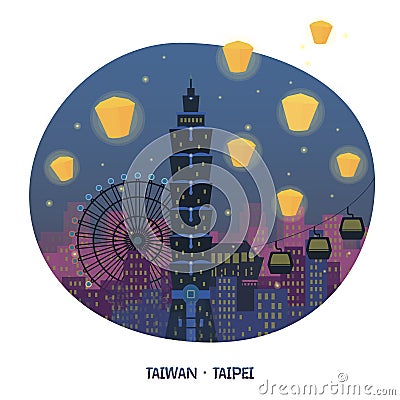 Taiwan night scenery Vector Illustration