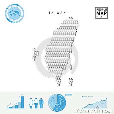 Taiwan People Icon Map. Stylized Vector Silhouette of Taiwan. Population Growth and Aging Infographics Vector Illustration