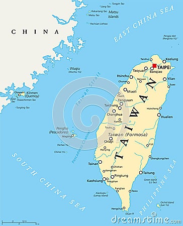 Taiwan, Republic of China, Political Map Vector Illustration