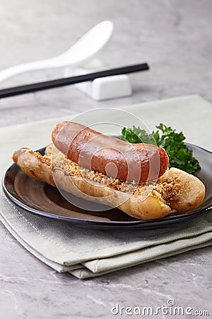 Taiwan Sausage Bun Stock Photo