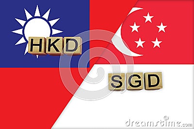 Taiwan and Singapore currencies codes on national flags background Stock Photo